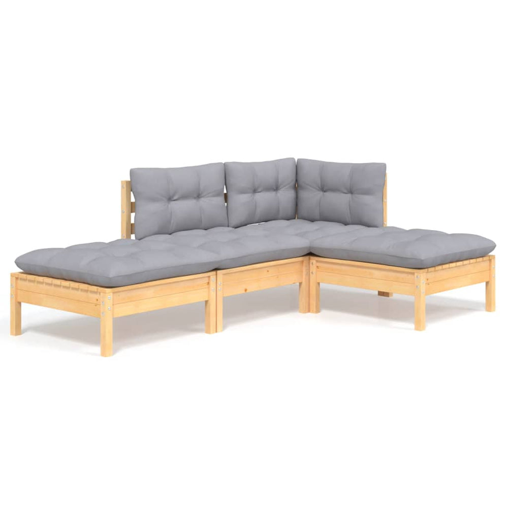 vidaXL Ensemble de meubles de jardin 4 pcs avec coussins gris Bois de pin massif