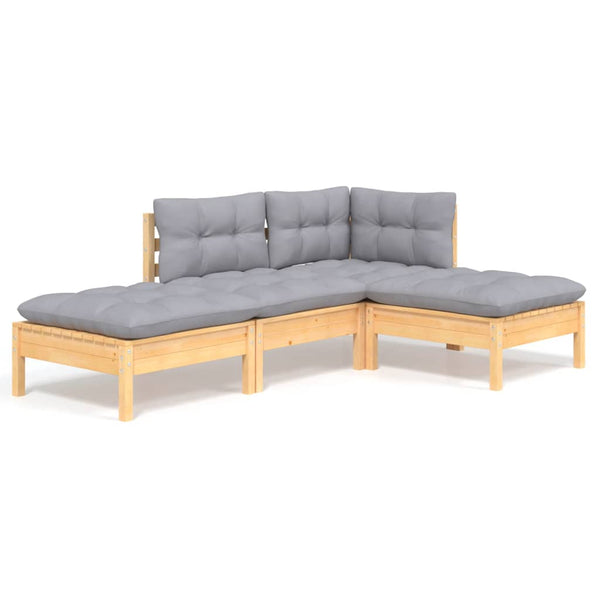vidaXL Ensemble de meubles de jardin 4 pcs avec coussins gris Bois de pin massif