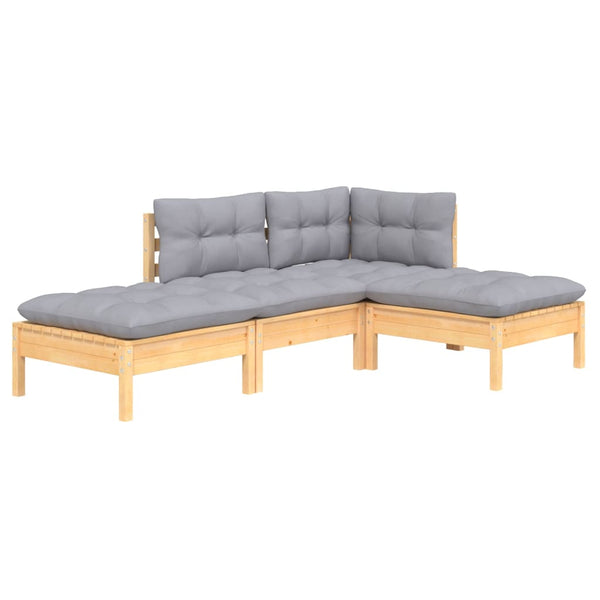 vidaXL Ensemble de meubles de jardin 4 pcs avec coussins gris Bois de pin massif