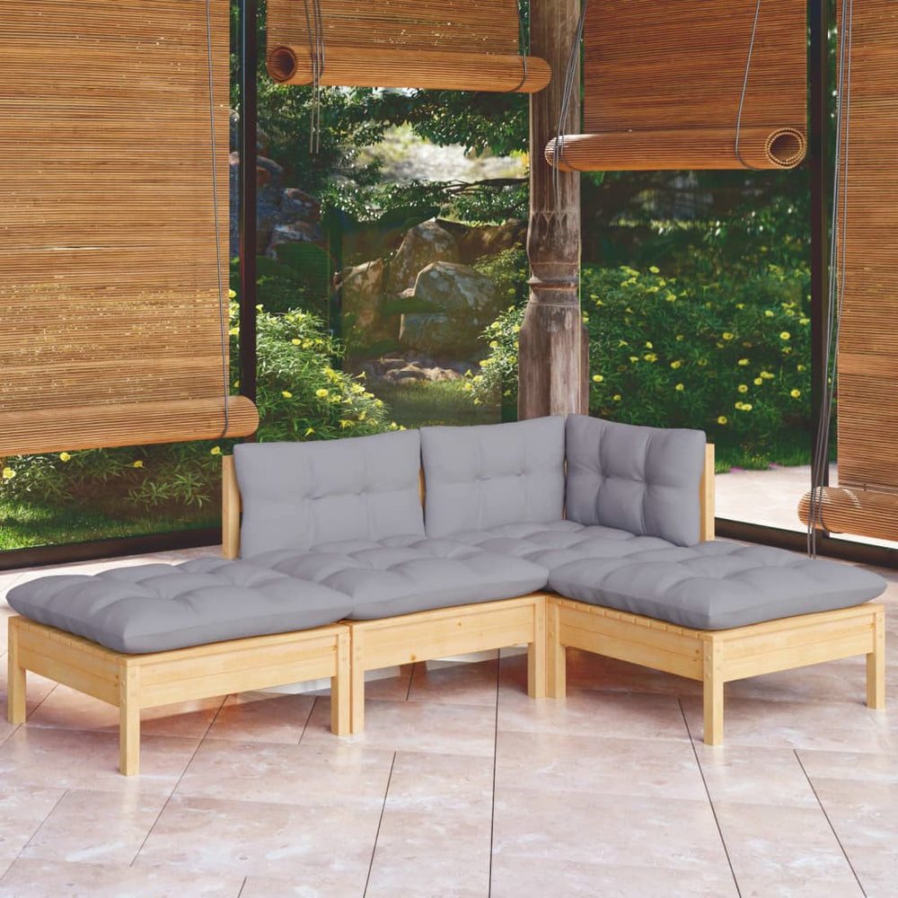 vidaXL Ensemble de meubles de jardin 4 pcs avec coussins gris Bois de pin massif