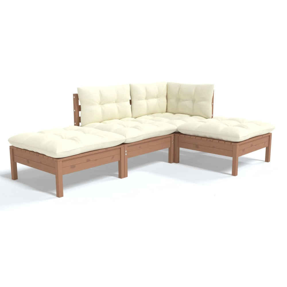 vidaXL Salon de jardin 4 pcs avec coussins, bois de pin massif