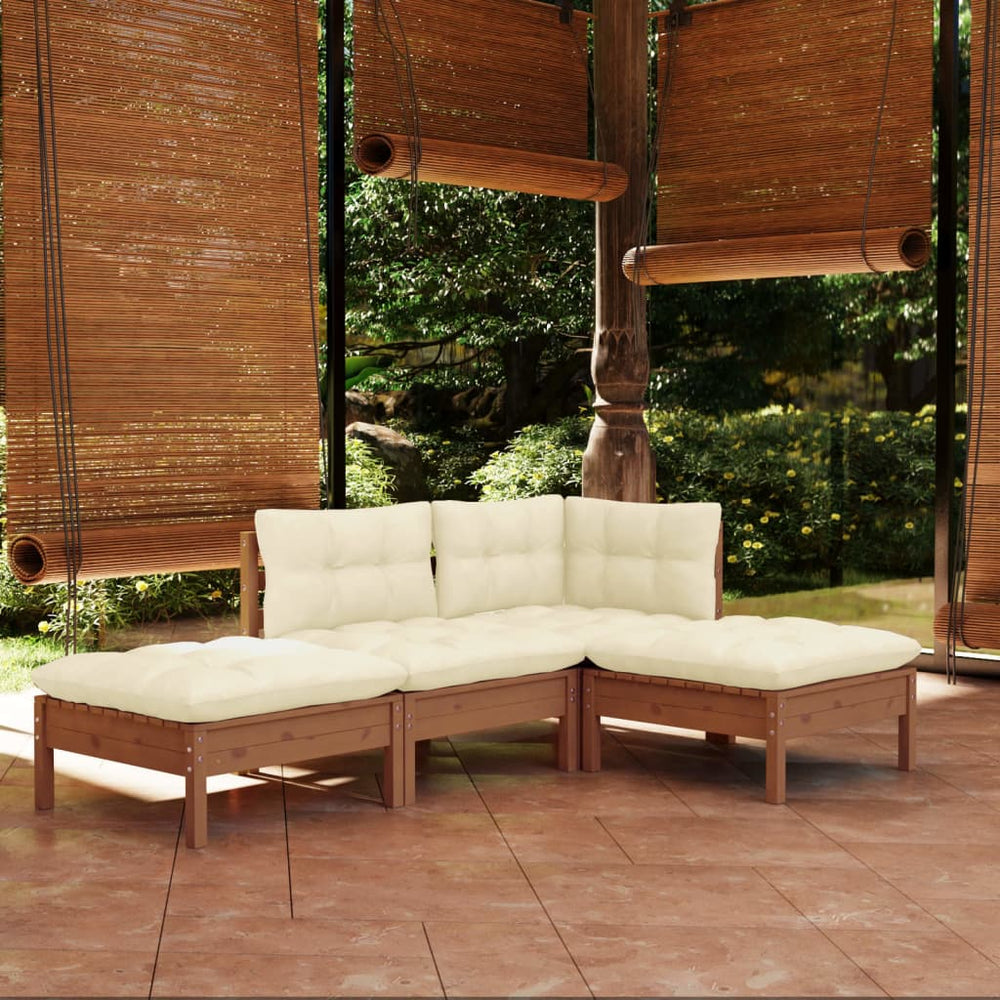 vidaXL Salon de jardin 4 pcs avec coussins, bois de pin massif