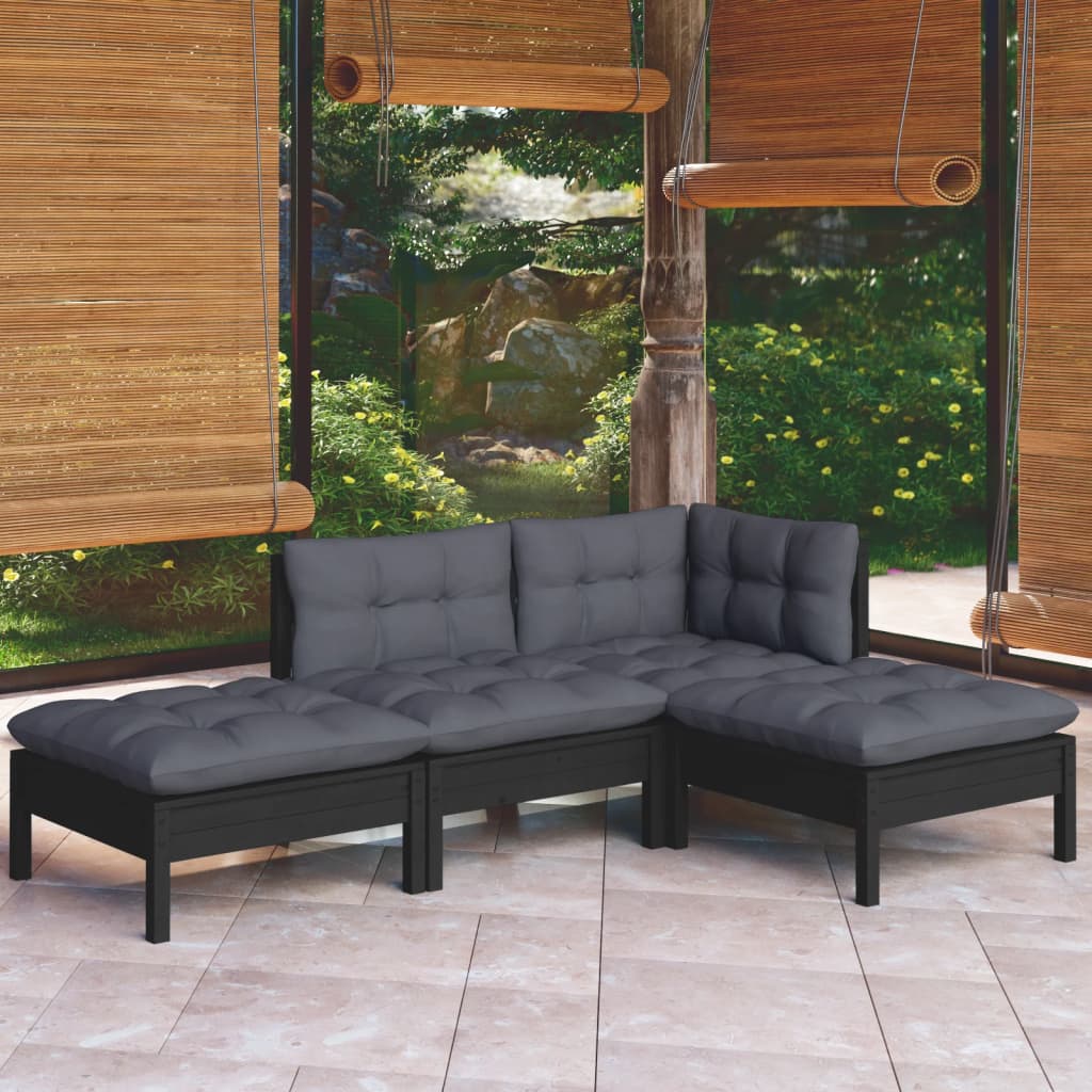 4-tlg. Garten-Lounge-Set mit Kissen Kiefer Massivholz