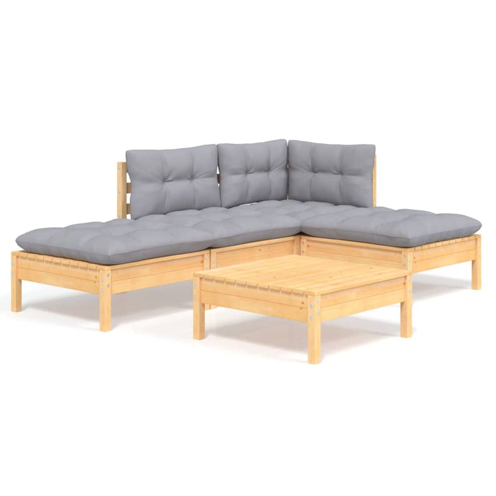 vidaXL Salon de jardin 5 pièces avec coussins gris en bois de pin