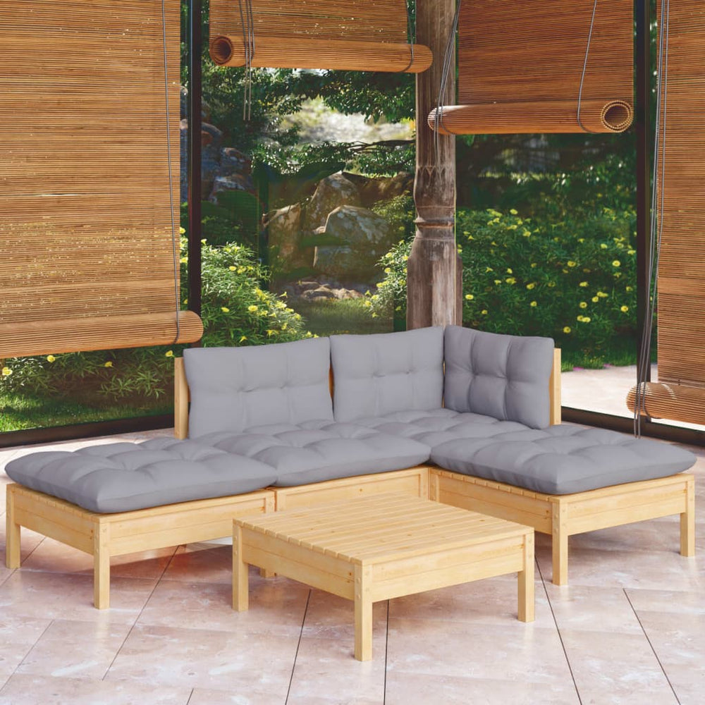 vidaXL Salon de jardin 5 pièces avec coussins gris en bois de pin