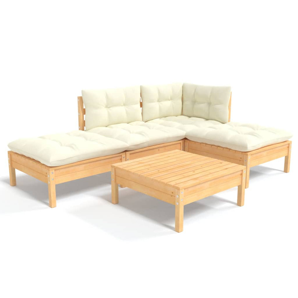 vidaXL Salon de jardin 5 pcs avec coussins crème Bois de pin