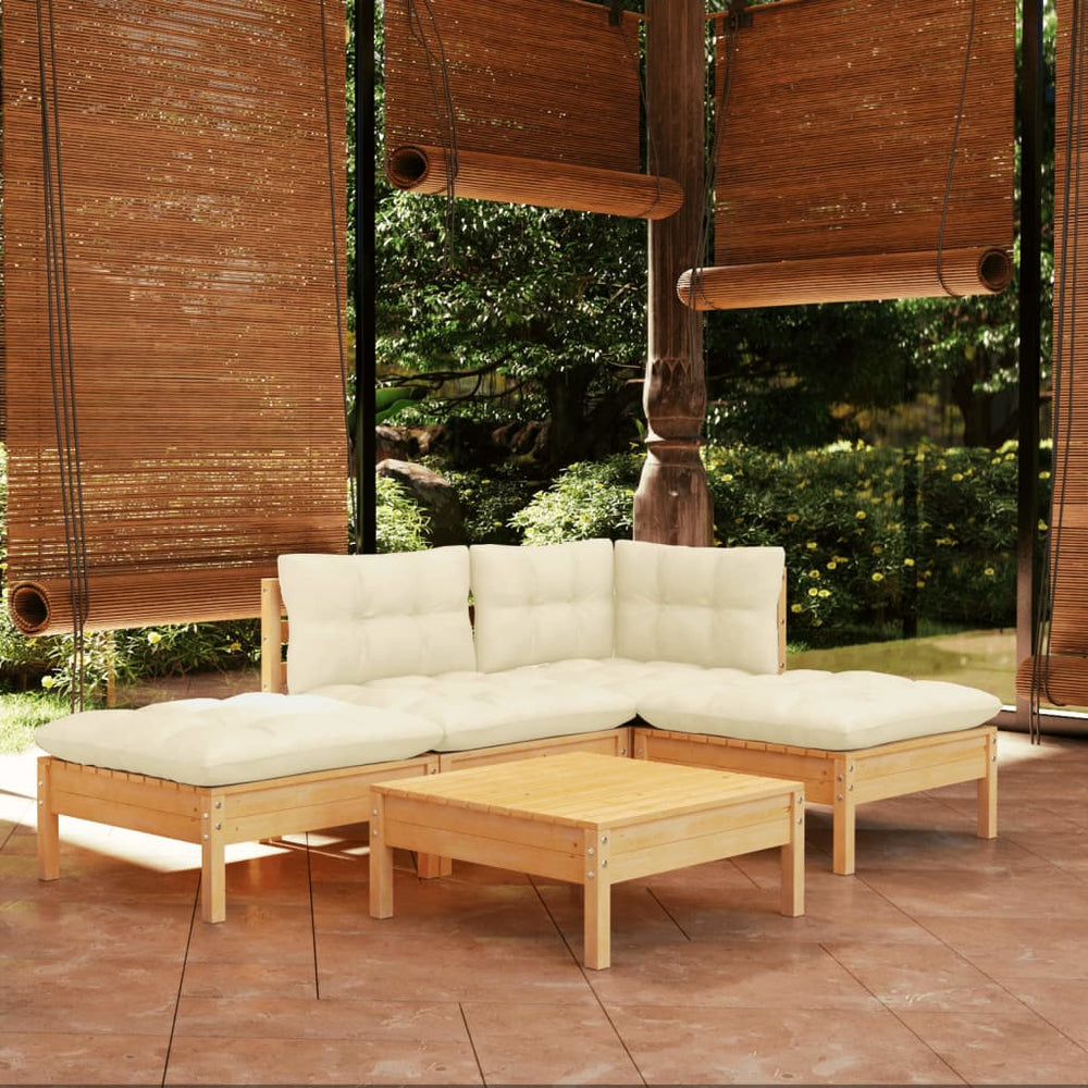 vidaXL Salon de jardin 5 pcs avec coussins crème Bois de pin