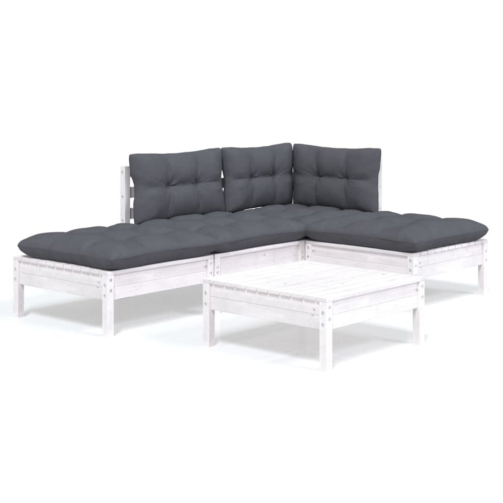 vidaXL Ensemble de mobilier de jardin 5 pièces avec coussins Blanc Bois de pin