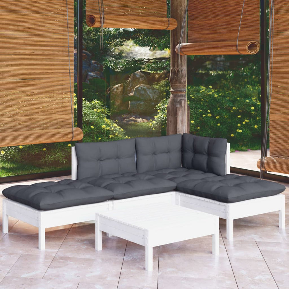vidaXL Ensemble de mobilier de jardin 5 pièces avec coussins Blanc Bois de pin