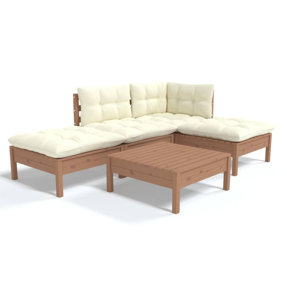 vidaXL Ensemble de mobilier de jardin 5 pièces avec coussins Marron miel Bois de pin