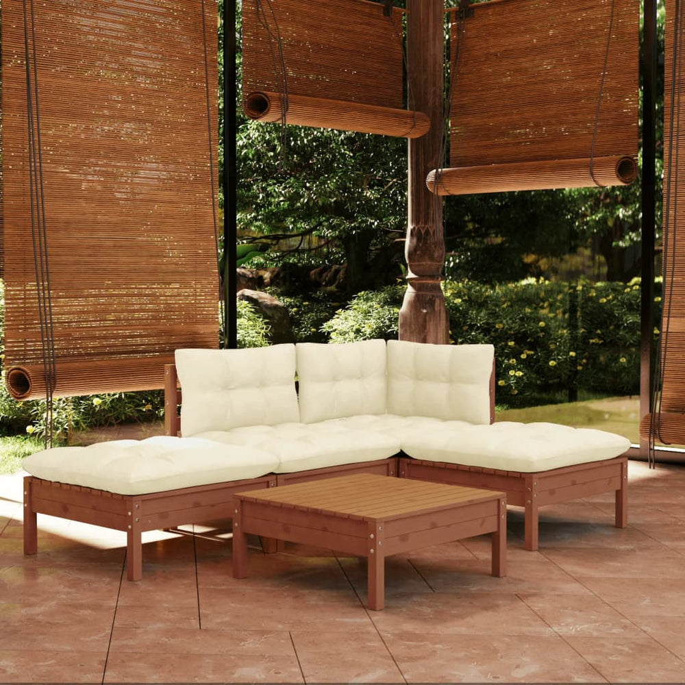 vidaXL Ensemble de mobilier de jardin 5 pièces avec coussins Marron miel Bois de pin