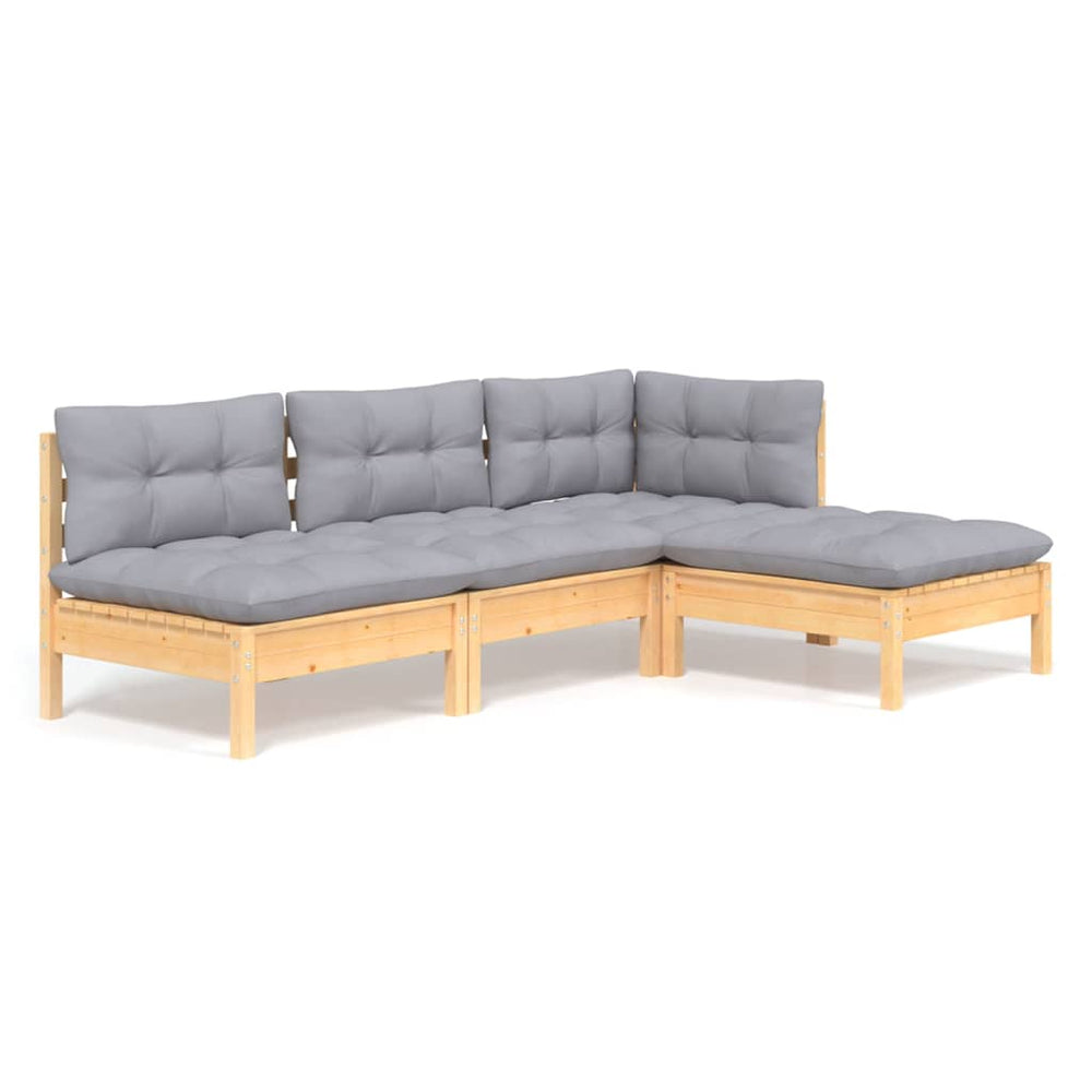 vidaXL Ensemble de mobilier de jardin 4 pcs avec coussins gris Bois de pin