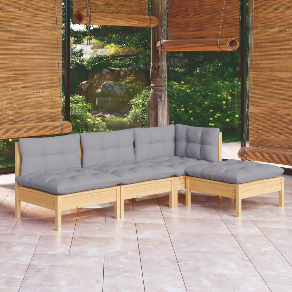 vidaXL Ensemble de mobilier de jardin 4 pcs avec coussins gris Bois de pin