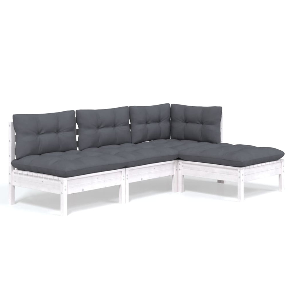 vidaXL Salon de jardin 4 pcs avec coussins Blanc Bois de pin