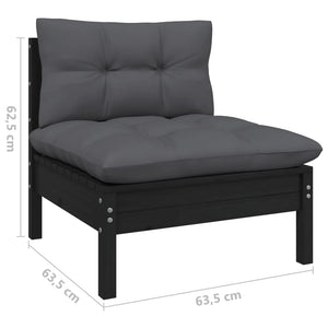 4-tlg. Garten-Lounge-Set mit Kissen Schwarz Kiefernholz