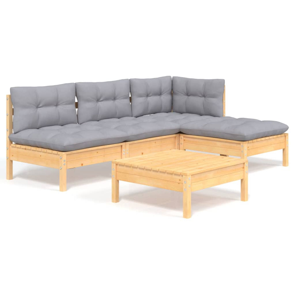 vidaXL Salon de jardin 5 pièces avec coussins gris en bois de pin
