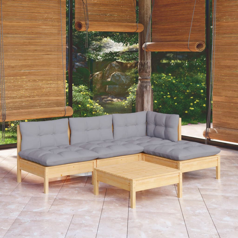 vidaXL Salon de jardin 5 pièces avec coussins gris en bois de pin