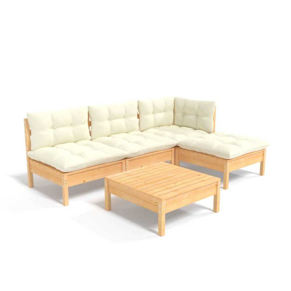 vidaXL Salon de jardin 5 pcs avec coussins crème Bois de pin