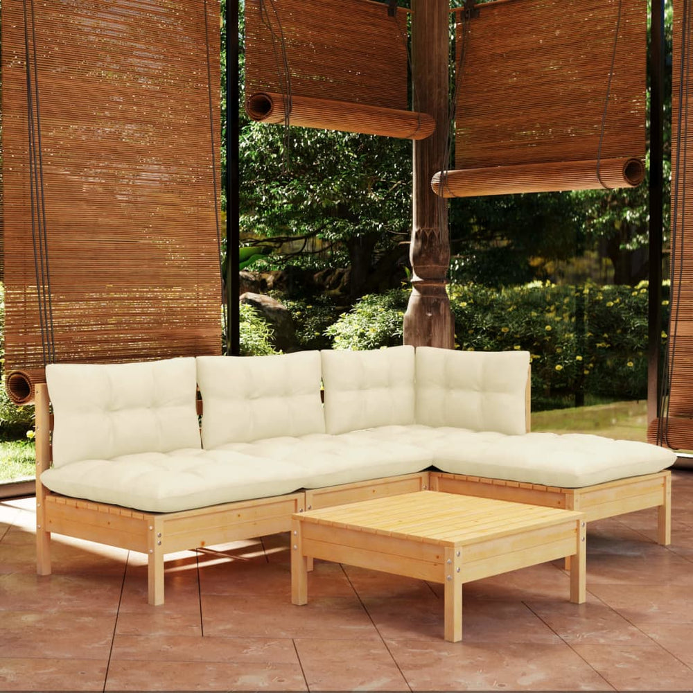 vidaXL Salon de jardin 5 pcs avec coussins crème Bois de pin