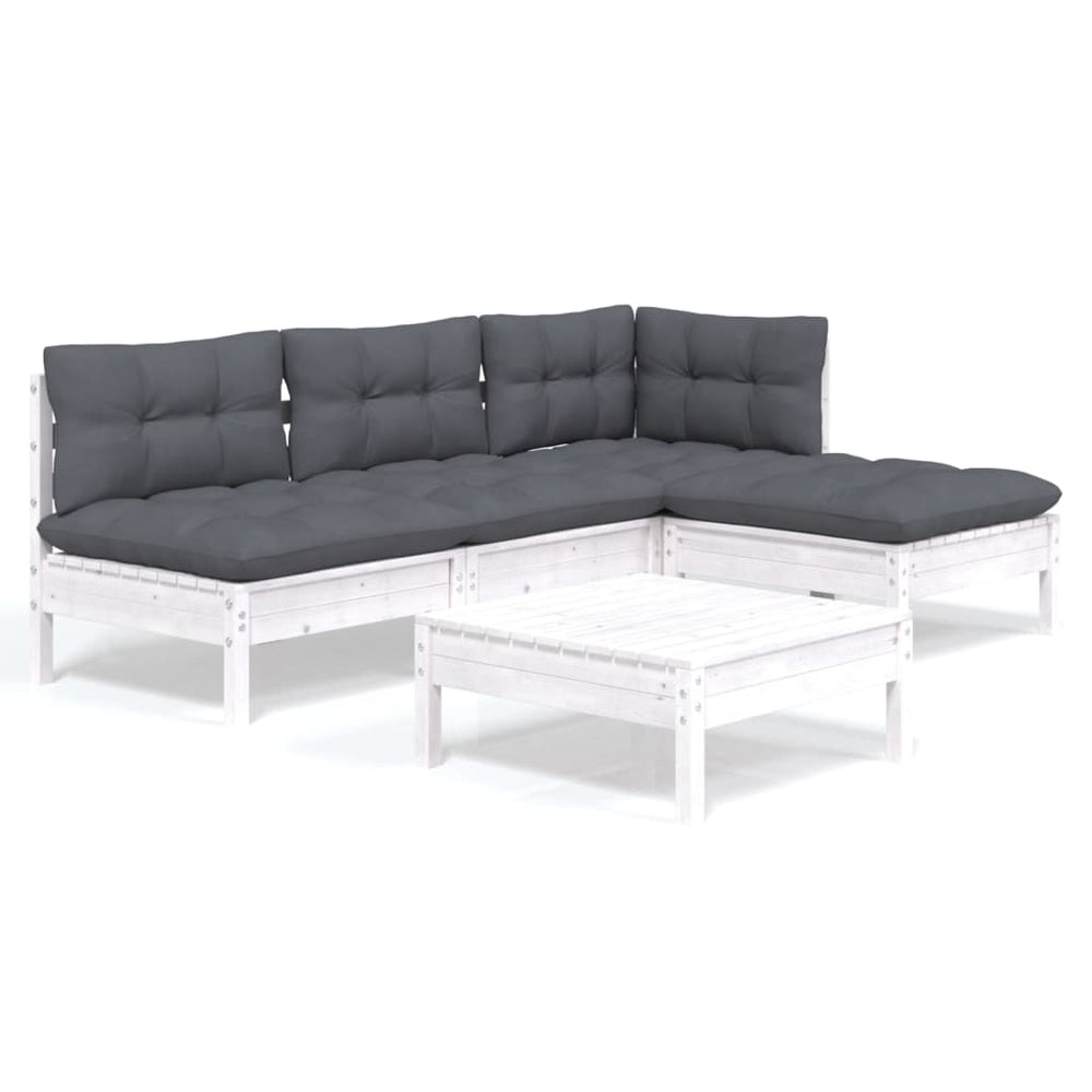 vidaXL Ensemble de mobilier de jardin 5 pièces avec coussins Blanc Bois de pin