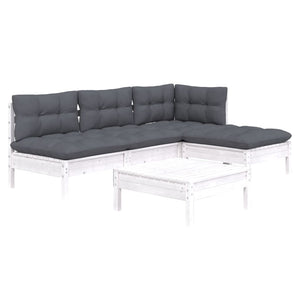 5-tlg. Garten-Lounge-Set mit Kissen Weiß Kiefernholz