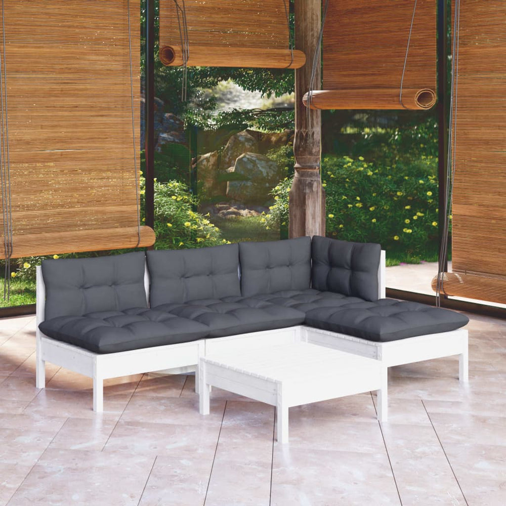 vidaXL Ensemble de mobilier de jardin 5 pièces avec coussins Blanc Bois de pin