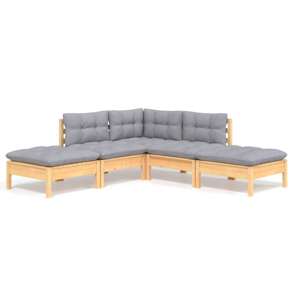 vidaXL Salon de jardin 5 pièces avec coussins gris en bois de pin