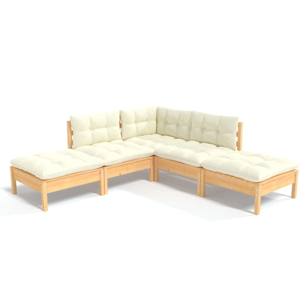 vidaXL Salon de jardin 5 pcs avec coussins crème Bois de pin