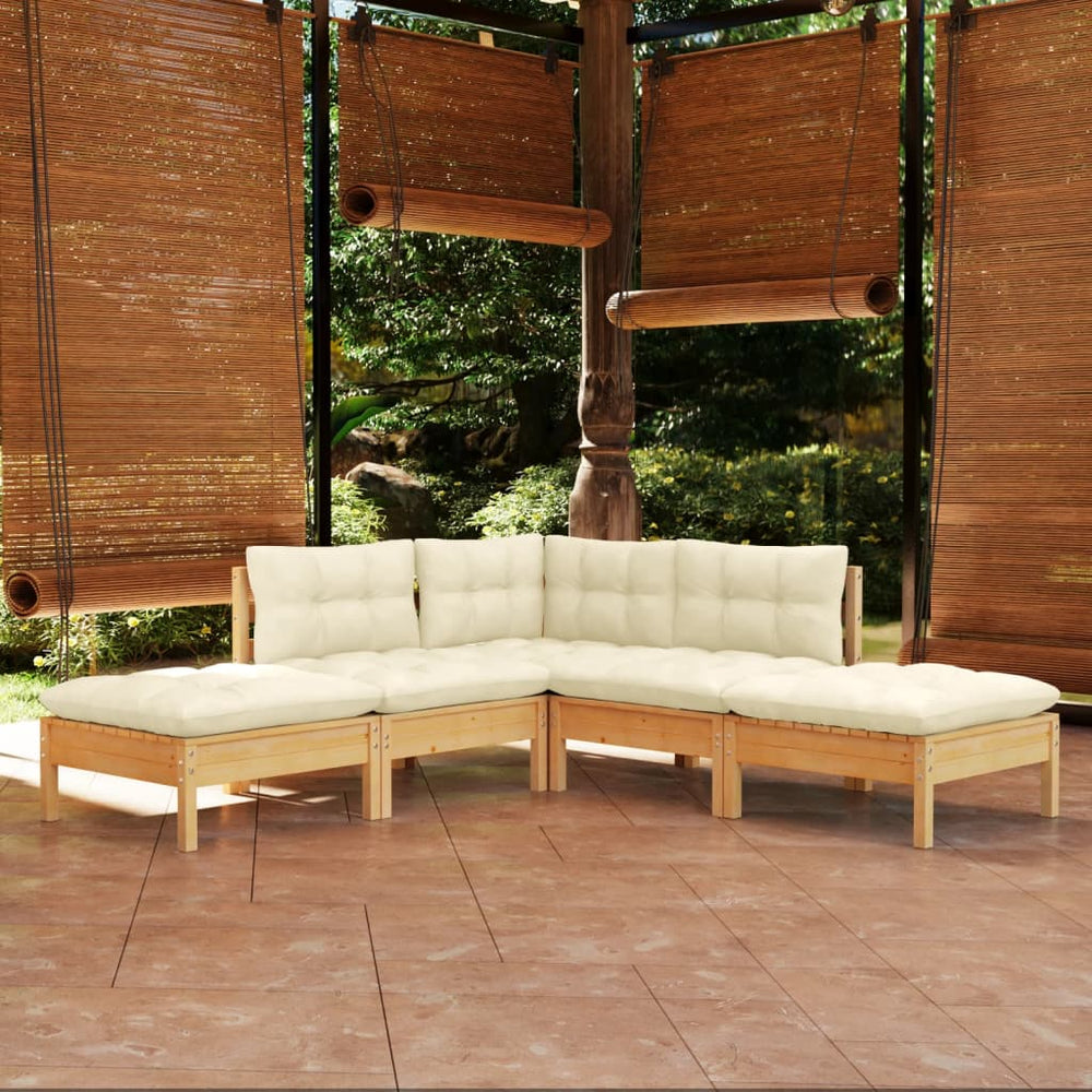 vidaXL Salon de jardin 5 pcs avec coussins crème Bois de pin