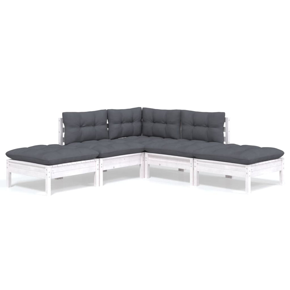 vidaXL Ensemble de mobilier de jardin 5 pièces avec coussins Blanc Bois de pin