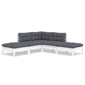 5-tlg. Garten-Lounge-Set mit Kissen Weiß Kiefernholz