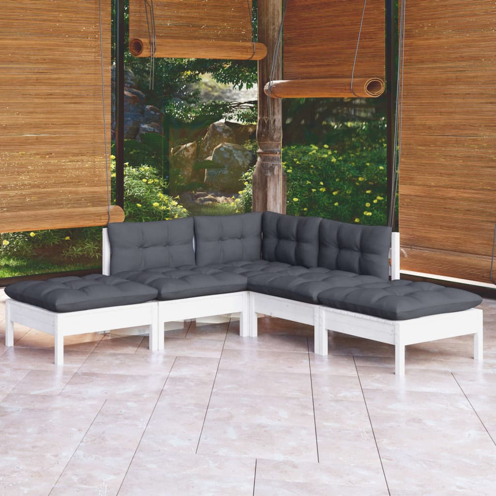 vidaXL Ensemble de mobilier de jardin 5 pièces avec coussins Blanc Bois de pin