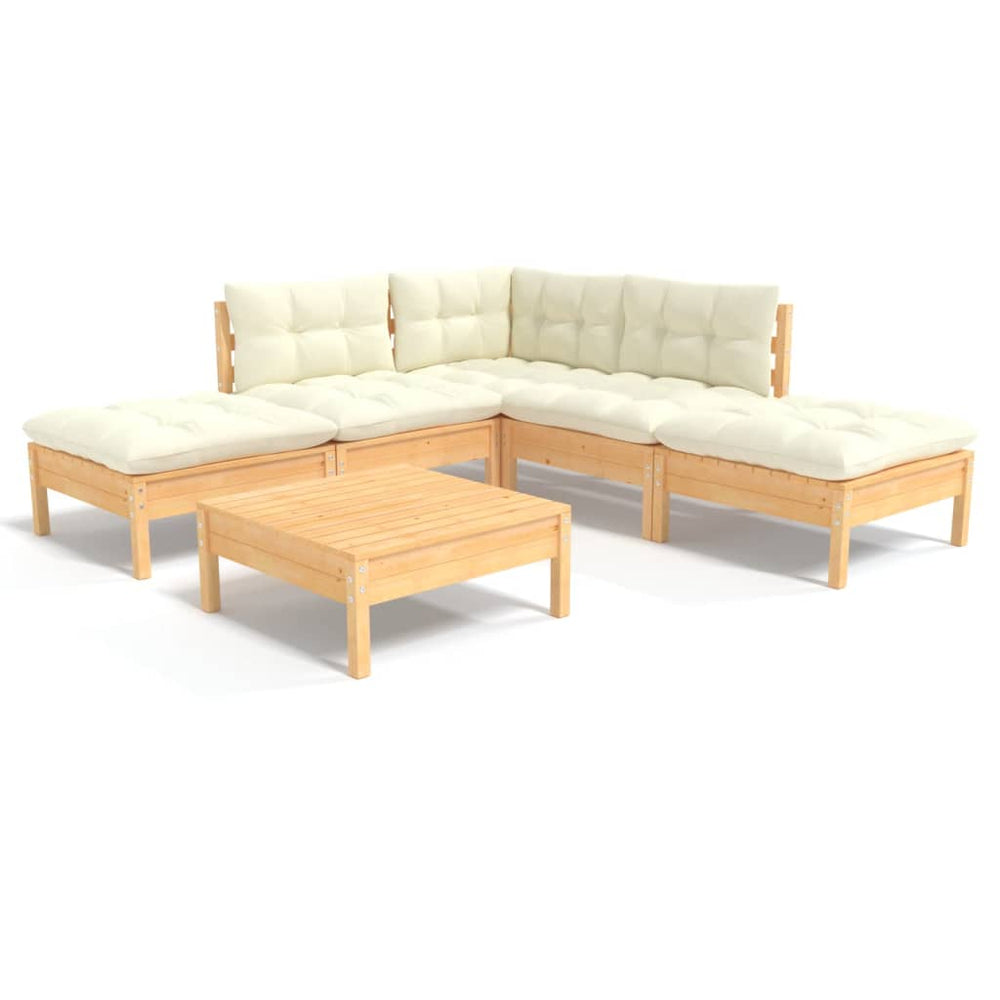 vidaXL Salon de jardin 6 pcs avec coussins crème Bois de pin