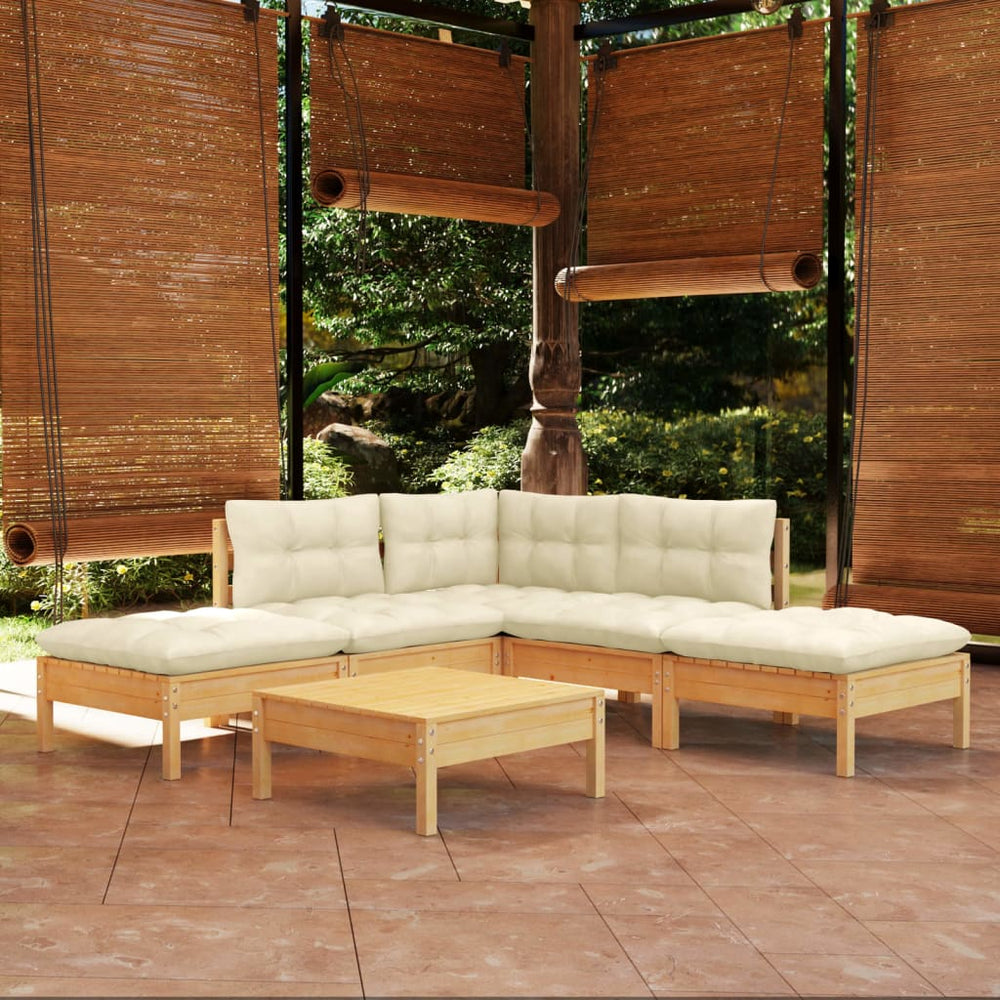 vidaXL Salon de jardin 6 pcs avec coussins crème Bois de pin