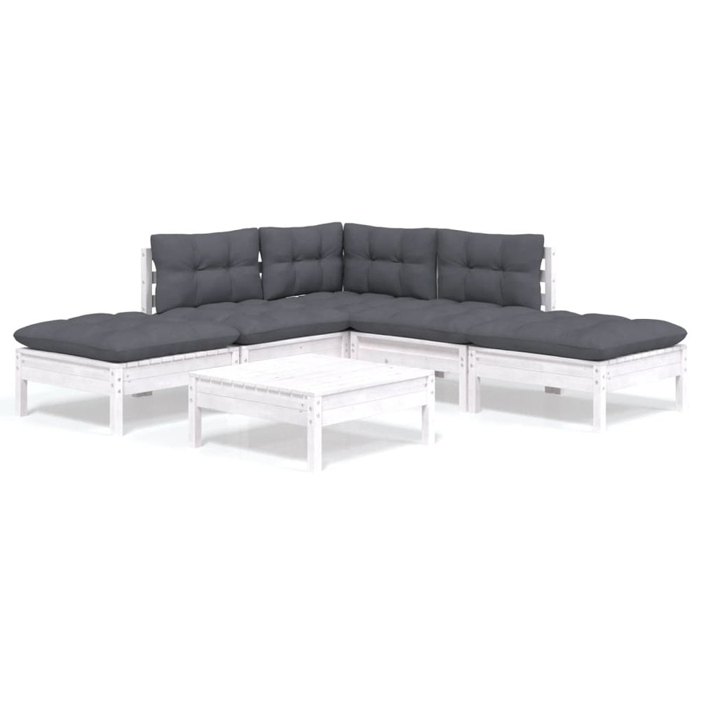 vidaXL Salon de jardin 6 pcs avec coussins Bois de pin Blanc