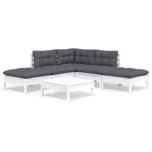 6-tlg. Garten-Lounge-Set mit Kissen Weiß Kiefernholz