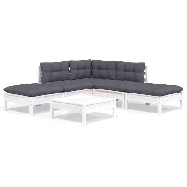 6-tlg. Garten-Lounge-Set mit Kissen Weiß Kiefernholz