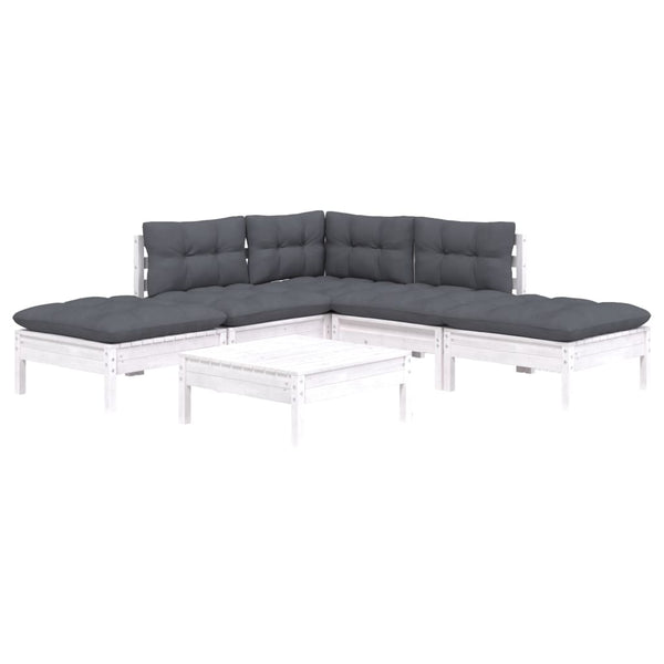 6-tlg. Garten-Lounge-Set mit Kissen Weiß Kiefernholz
