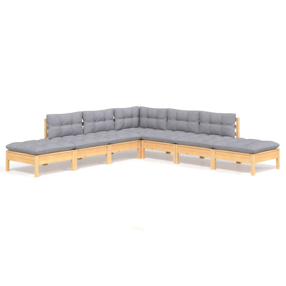 vidaXL Salon de jardin 7 pcs avec coussins gris Bois de pin