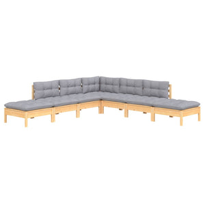7-tlg. Garten-Lounge-Set mit Grauen Kissen Kiefernholz