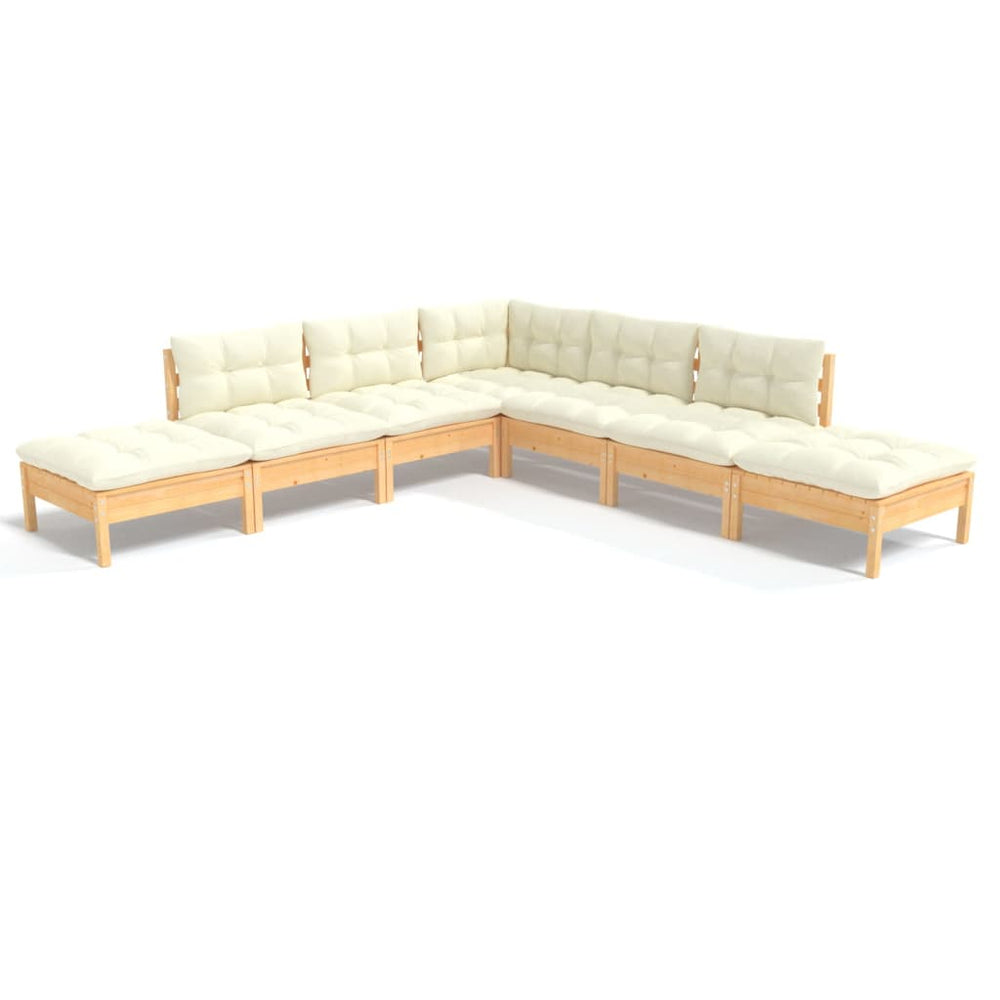 vidaXL Salon de jardin 7 pcs avec coussins crème Bois de pin