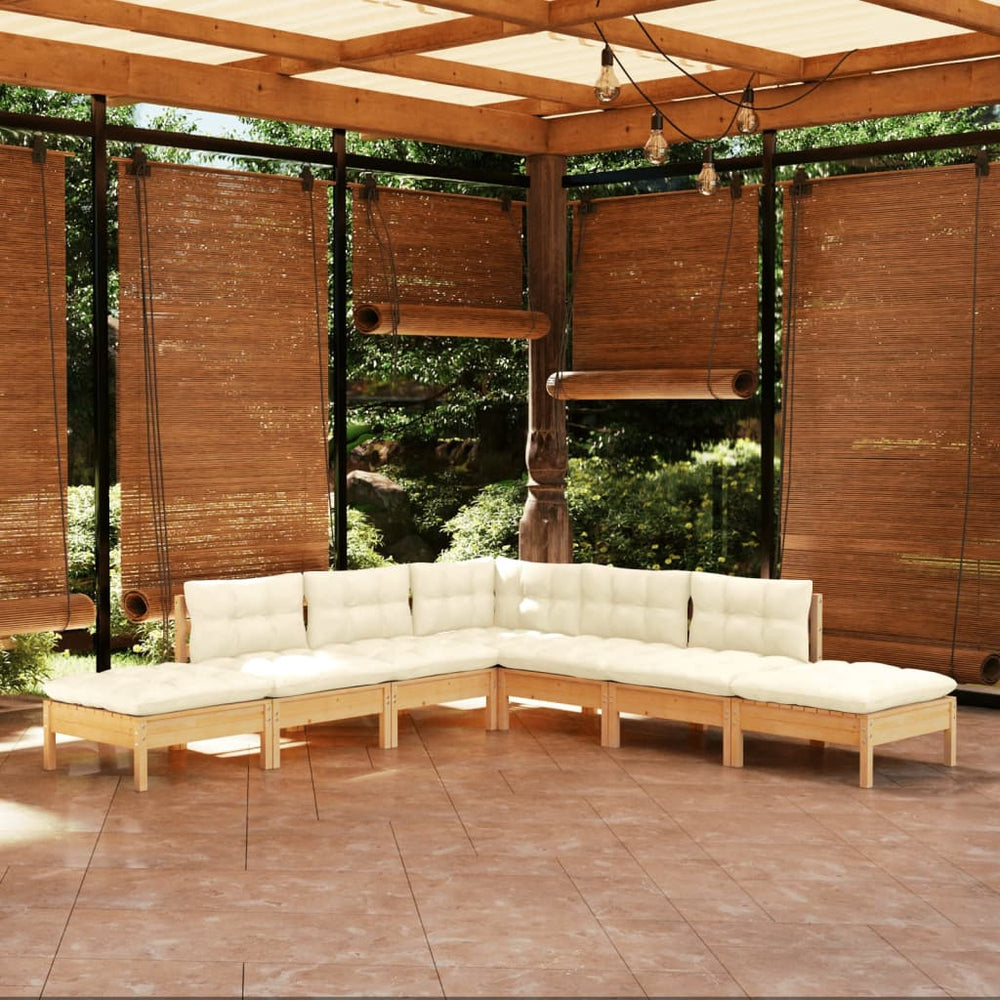 vidaXL Salon de jardin 7 pcs avec coussins crème Bois de pin