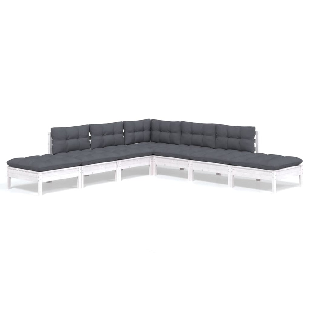 vidaXL Salon de jardin 7 pcs avec coussins Bois de pin Blanc