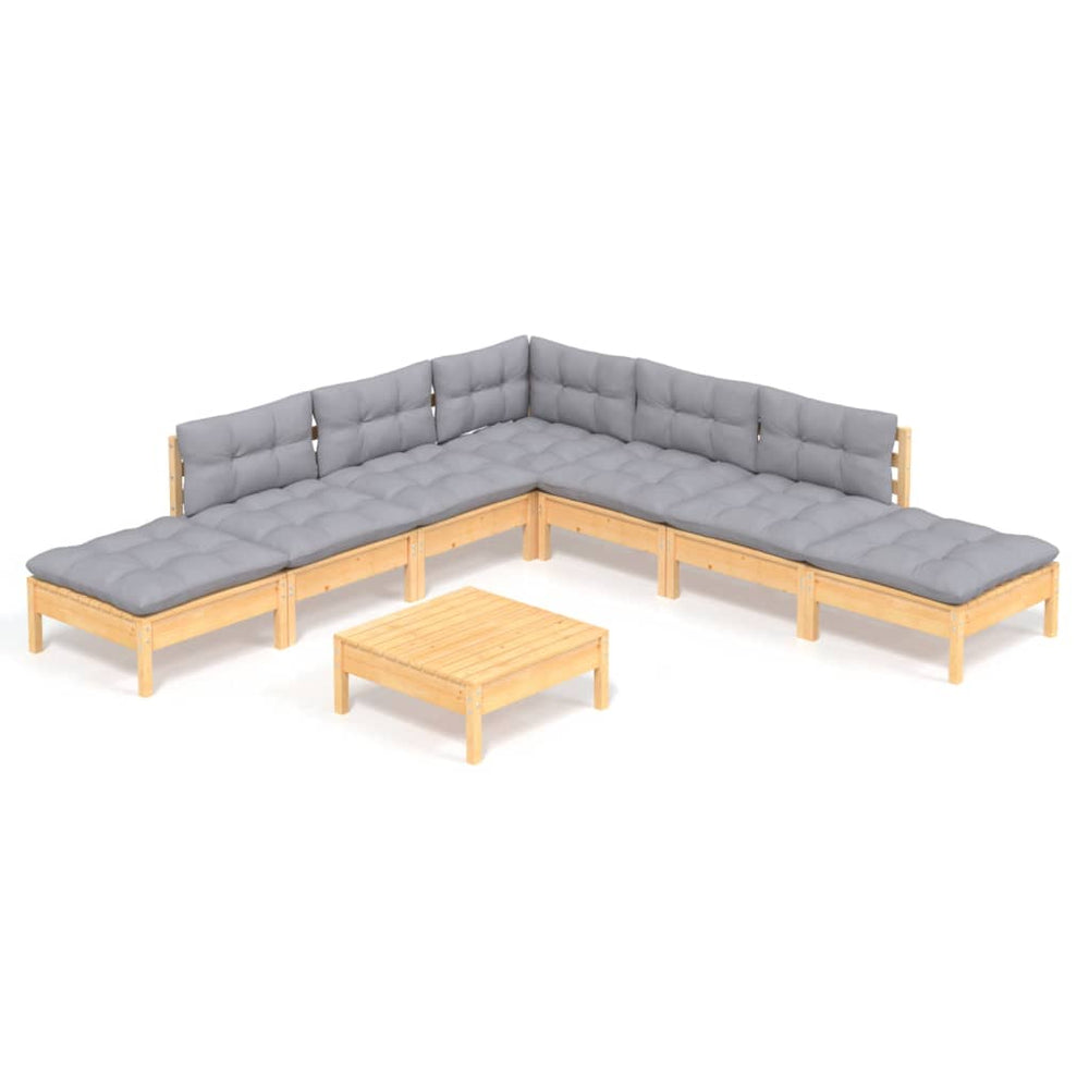 vidaXL Ensemble de jardin 8 pcs avec coussins gris Bois de pin