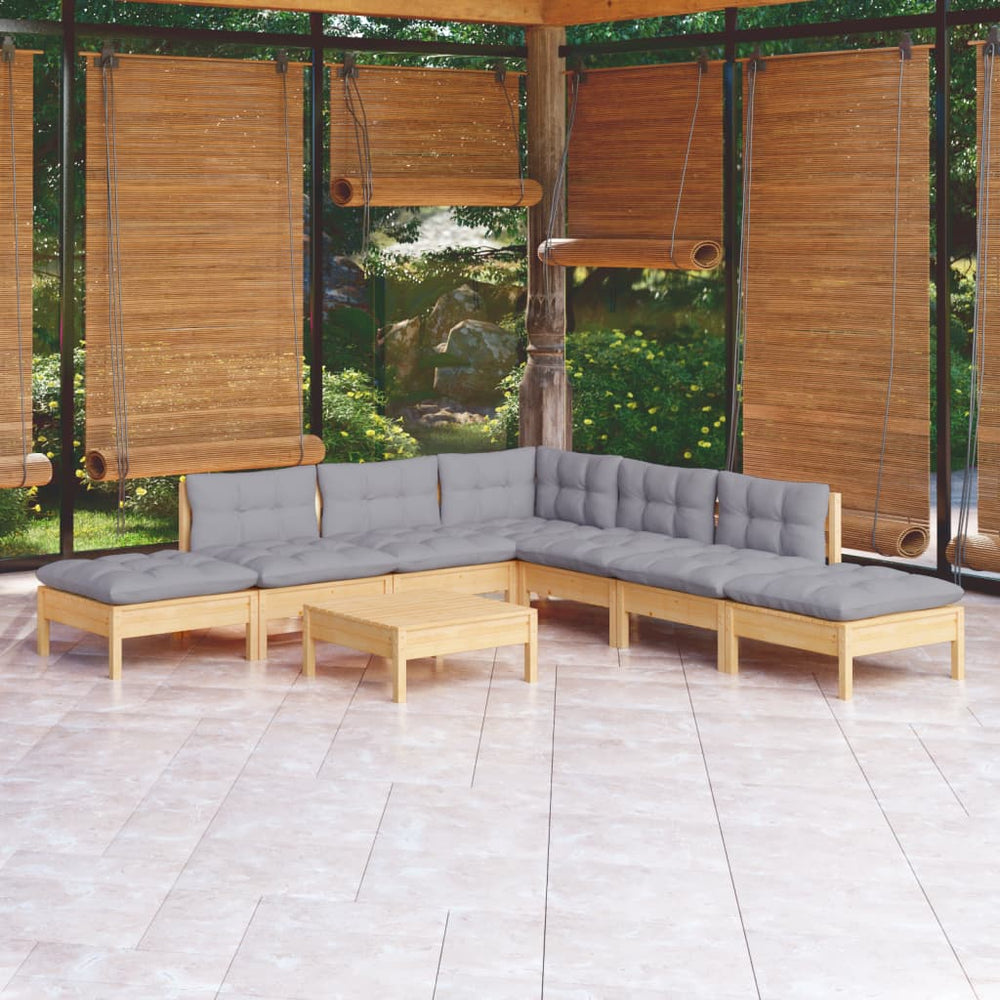 vidaXL Ensemble de jardin 8 pcs avec coussins gris Bois de pin