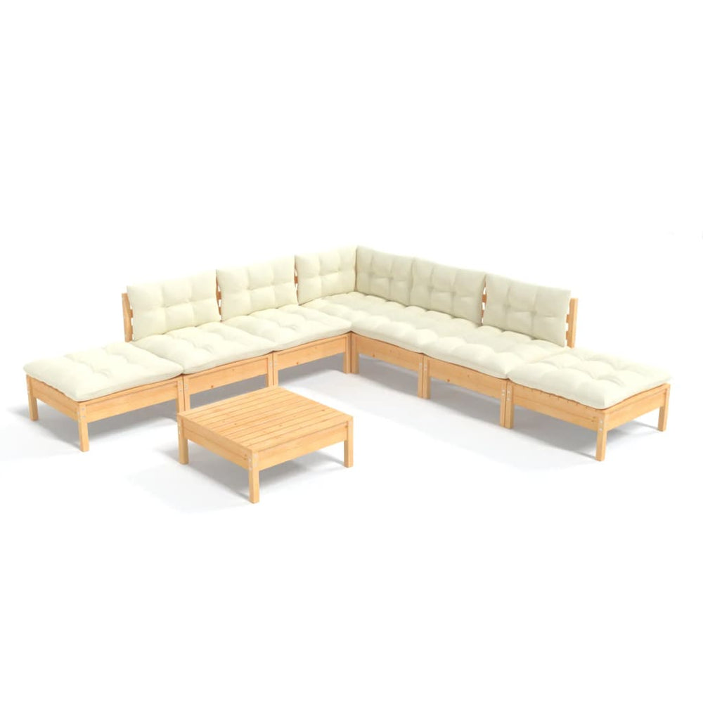 vidaXL Ensemble de jardin lounge 8 pcs avec coussins crème Bois de pin
