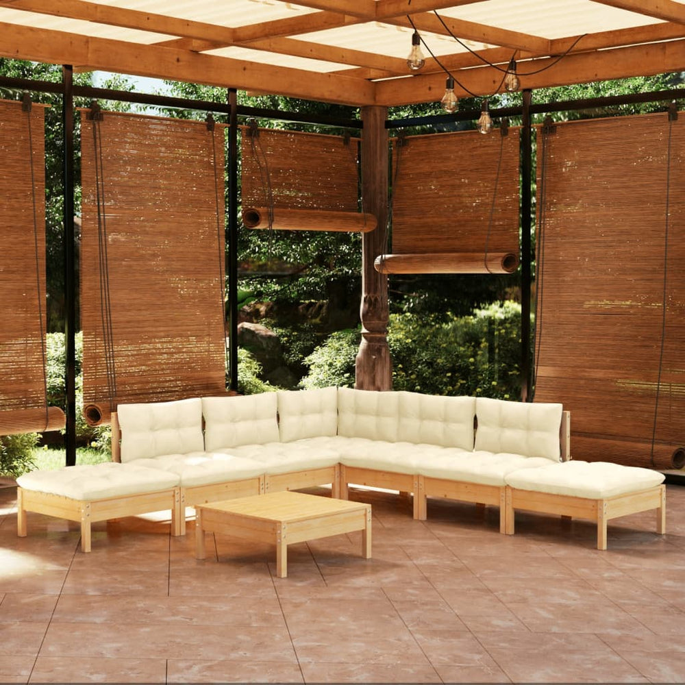 vidaXL Ensemble de jardin lounge 8 pcs avec coussins crème Bois de pin