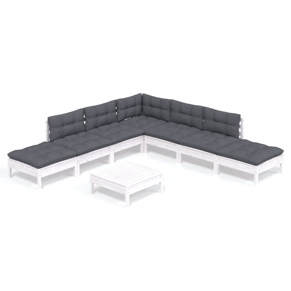 vidaXL Ensemble de mobilier de jardin 8 pcs avec coussins Blanc Bois de pin