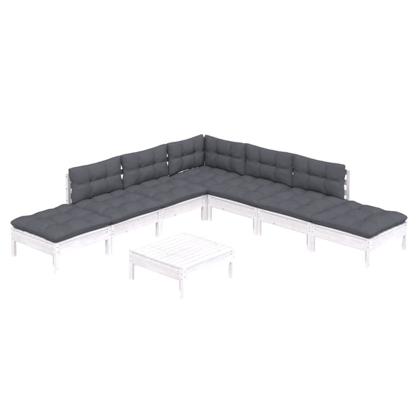 8-tlg. Garten-Lounge-Set mit Kissen Weiß Kiefernholz