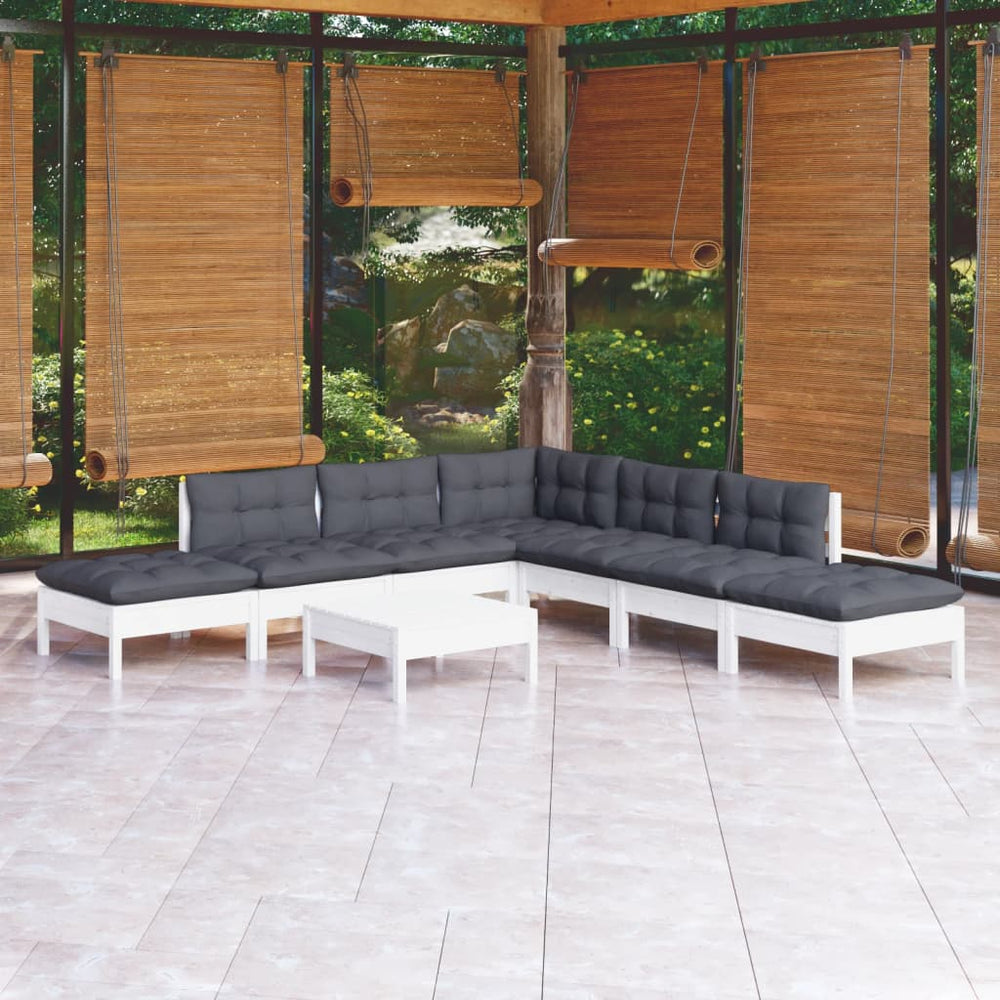 vidaXL Ensemble de mobilier de jardin 8 pcs avec coussins Blanc Bois de pin